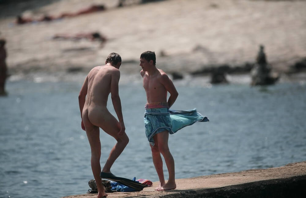 Nudists Boys - Water Prep On The Ledge - Nature fills the naked body with energy and inspiration