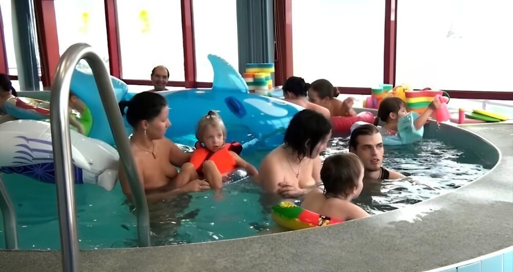 Indoor Swim Exercise - Nudism strengthens friendships and mutual respect among people