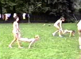 A nudist gathering at the stadium and sports - A spontaneous movement toward nudity