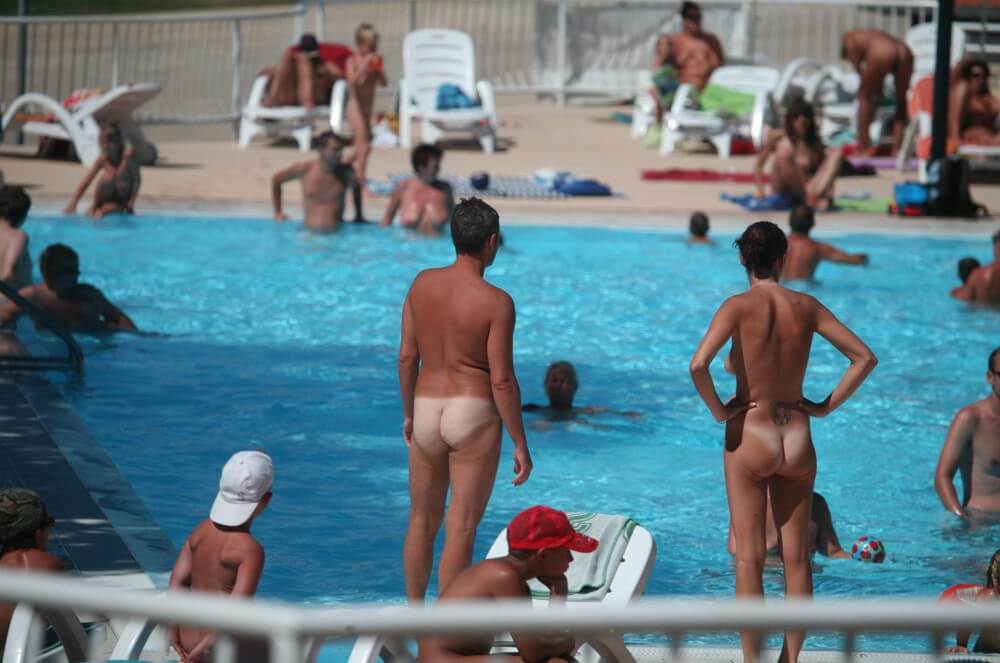 Pool-Shore Group Exercise - Nudism supports freedom of self-expression and individuality